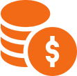 Orange coins with dollar sign illustration.
