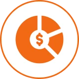 Orange pie chart with dollar symbol icon.