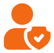 Person icon with shield and checkmark.