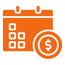 Calendar and dollar sign icon, orange design.